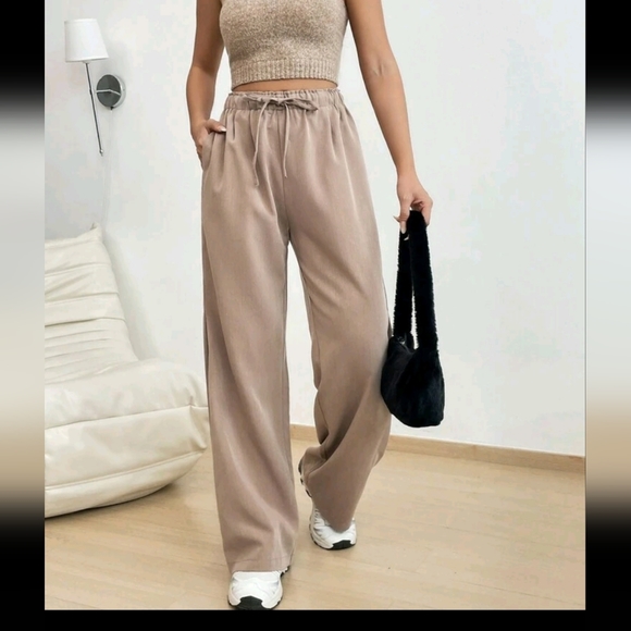 SHEIN EZwear Drawstring Waist Wide Leg Pants - Picture 3 of 5